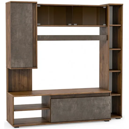 Comoda TV Mobi Леон 03.283 (152,2 cm), Орех Селект Каминный К 020, Камень Темный U3705