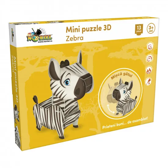NORIEL NOR1191 - Mini Puzzle 3D "Zebra", 13 piese
