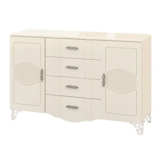 Comoda TV Neman Sofia МН-025-19 (140 cm), Крем глянец / Декор фрез с серебрян патиной