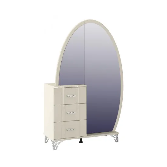 Dulap pentru haine Неман Sofia МН-025-10 (113 cm) cu oglindă, Крем глянец / Декор фрез с серебрян патиной