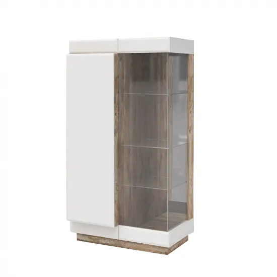 Dulap cu vitrină KMK Roxet 0554.3 (82.5 cm) dreapta, Дуб юккон / белый глянец