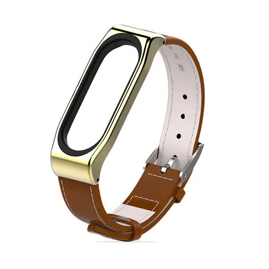 Curelușă MiJobs Mi Band 3/4/5/6 Brown/Gold (piele)