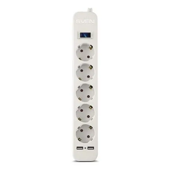Surge Protector SVEN SF-05LU, 5 Sockets + 2 USB (2,4 A) , 3.0m, White, color box