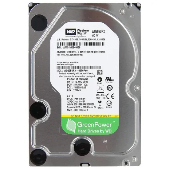3.5" Жесткий диск 2 TB Western Digital AV-GP, 5400 rpm, 64 MB, SATA III (WD20EURX-NP)