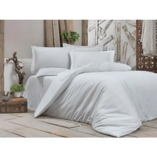 Lenjerie de pat Cottony Satin de Lux Stripe Perla Alba (2 persoane EURO)