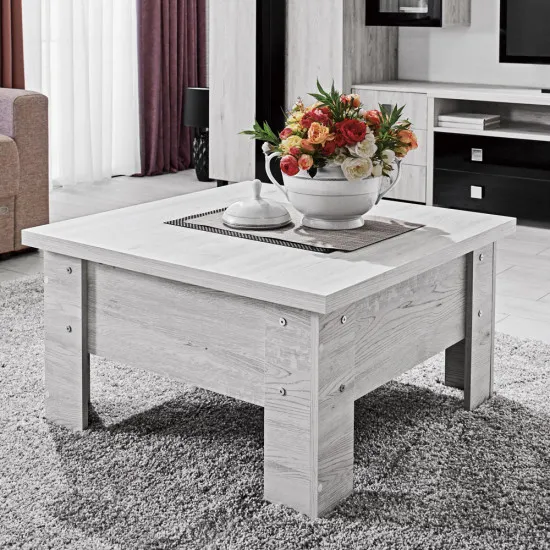 Măsuţă cafea Ambianta Transformer cu mecanism de ridicare, White Samoa