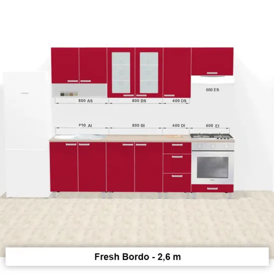 Bucatarie modulara Ambianta Fresh 2.6 m ,Bordo