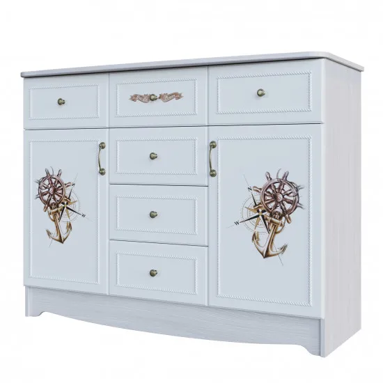 Комод (2 створки) SV - Мебель АКВАРЕЛЬ 1 (122 см), Ясень анкор св / Белая матовая /Море