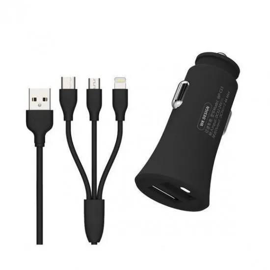 Încărcător auto WK Desing WP-C13, Black (Lightning/Micro USB/USB Type-C)