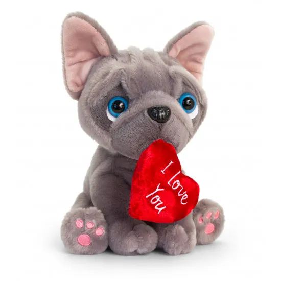 Keel Toys SV6319 Jucarie de plus Frenchie Catelus cu inima, 20 cm