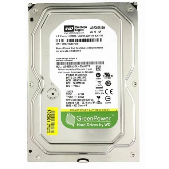 3.5" Жесткий диск 320 GB Western Digital AV-GP, 5400 rpm, 32 MB, SATA III (WD3200AUDX Ref.)