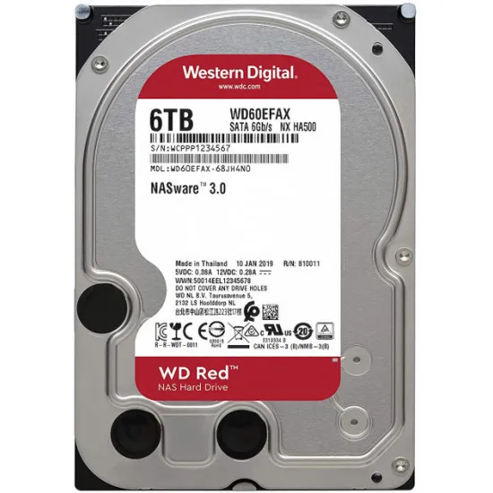 3.5" Жесткий диск 6 TB Western Digital Red, 5400 rpm, 256 MB, SATA III (WD60EFAX)