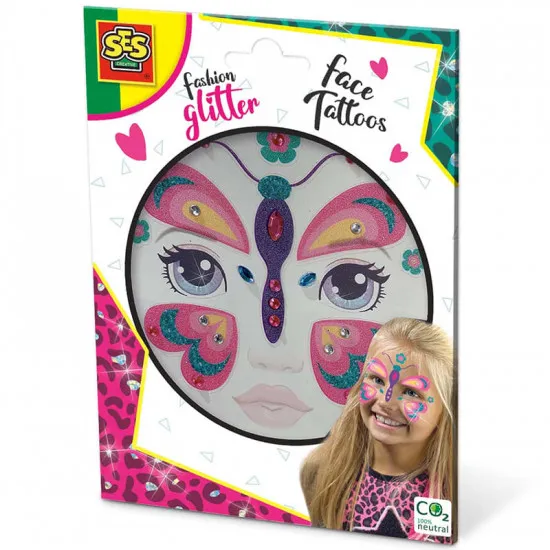SES Creative 14148 Set de autocolante pentru tatuaje Fashion glitter face tattoos - Butterfly