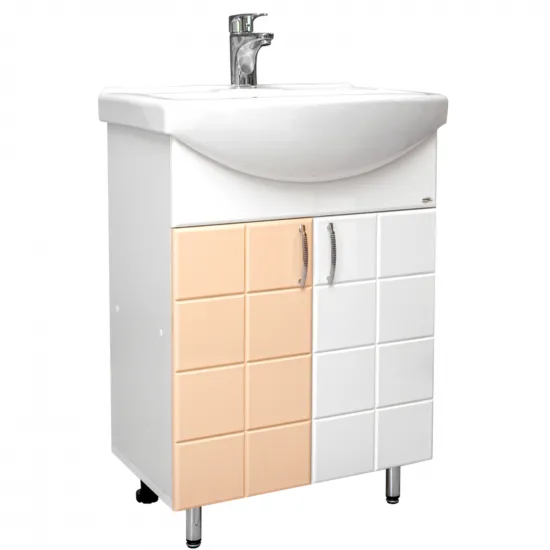 Dulap pentru baie Mashtab Domino (Basic) (65 cm) cu 2 usi, Beige