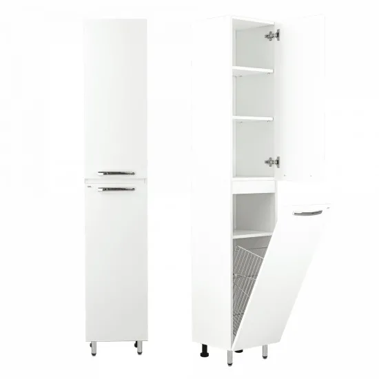 Dulap înalt pentru baie pardosealÄ? Mashtab Agat (35 cm) cu cos pentru rufe, White