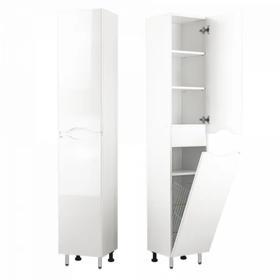 Dulap înalt pentru baie pardoseală Mashtab Print (35 cm) cu cos pentru rufe, White