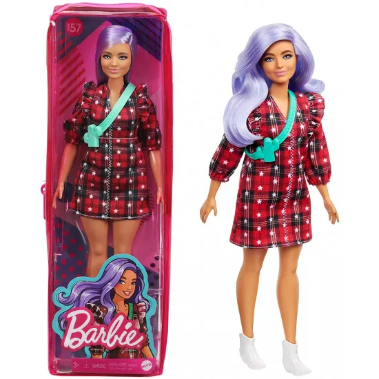 Mattel Fashionistas GRB49 Papusa Barbie in Rochie cu carouri