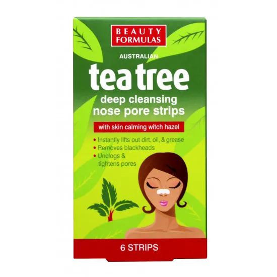 Beauty Formulas Tea Tree Deep Cleansing Nose Strips 6pcs - Очищающие полоски для носа с экстрактом чайного дерева