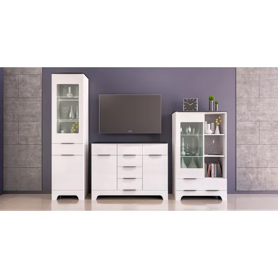 Модульная гостиная Neman Верона (комплектация №1) (253 см), Белый глянец / Черный матовый