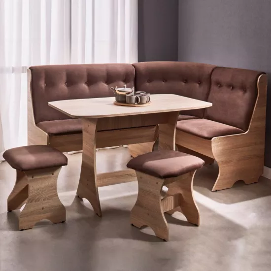 Set coltar bucatarie Ambianta Cleo 2 cu masa si 2 tabureti, Bardolino