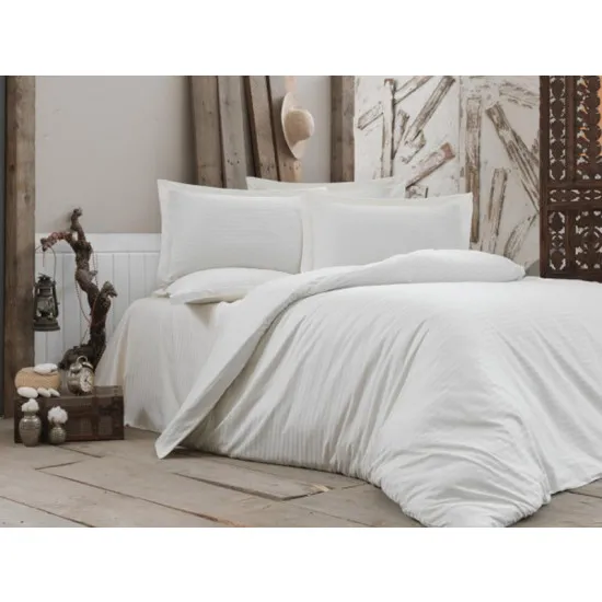 Lenjerie de pat Cottony Satin de Lux Stripe Ivory (2 persoane EURO)
