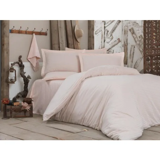 Lenjerie de pat Cottony Satin de Lux Stripe Peach (2 persoane)
