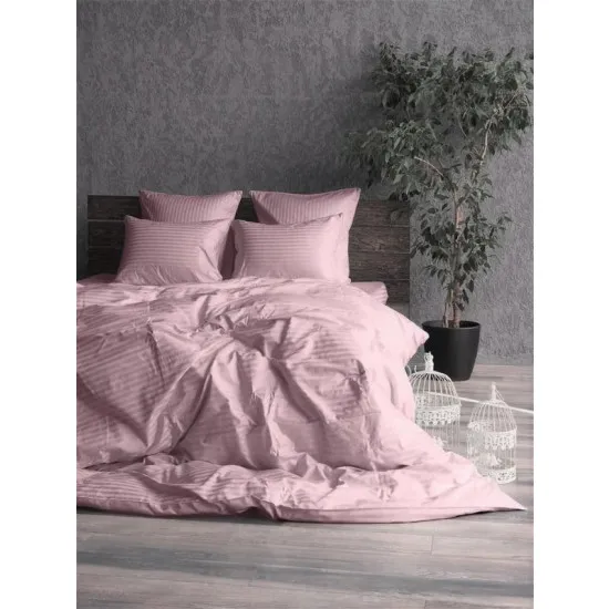 Lenjerie de pat Cottony Satin de Lux Stripe Pudra (2 persoane)