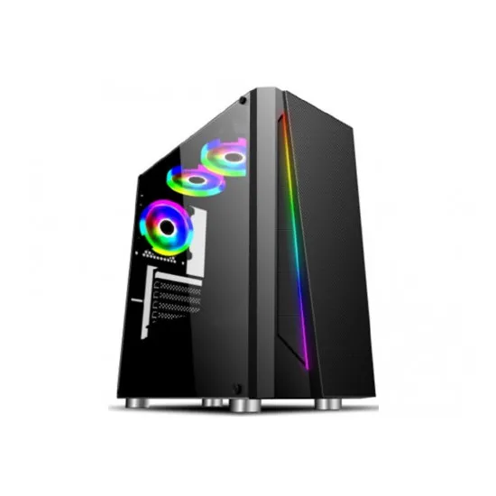 HPC R-05 ATX Case, (650W, 24 pin, 1x 8pin(4+4), 2x 8pin(6+2) 2x IDE, 4x SATA, 12cm fan), Glasss side panel,1x RGB rainbow fan, 1xUSB3.0, 2xUSB2.0 / HD Audio, Black