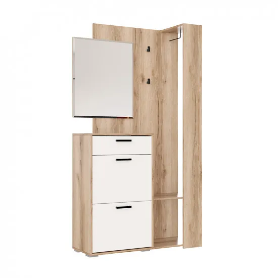Вешалка с зеркалом SV - Мебель Прихожая №4 (Зеркальная) (110 см), Дуб Делано / Белый