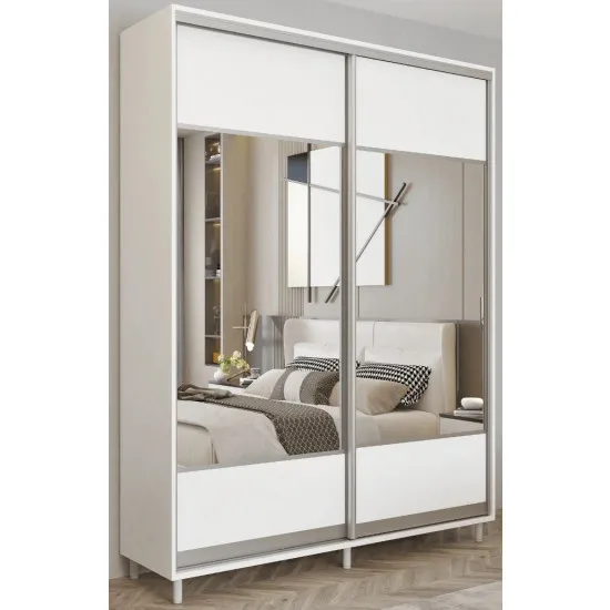 Dulap-cupeu Mobildor Aron S K1 (100x220) uși glisante din PAL cu oglindă orizontal, White