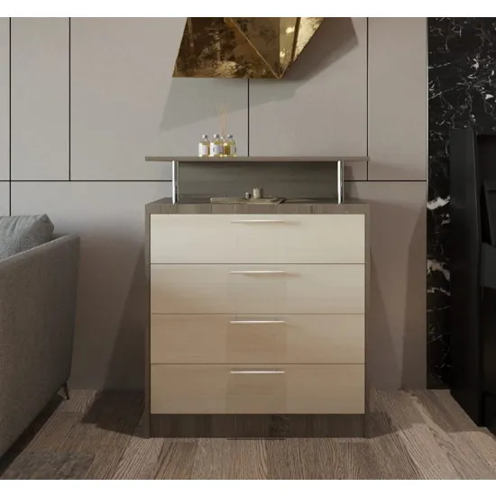 Комод PS КТВ-90 шарнир (90 см) с 4 ящиками, Trufel /Chamonix deschis