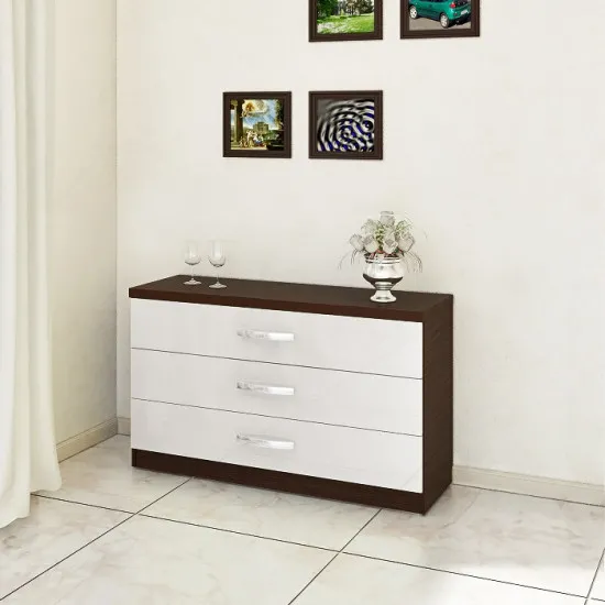 Комод PS KХ-120 (120 см) с 3 ящиками, Mokka / Bianco-bej