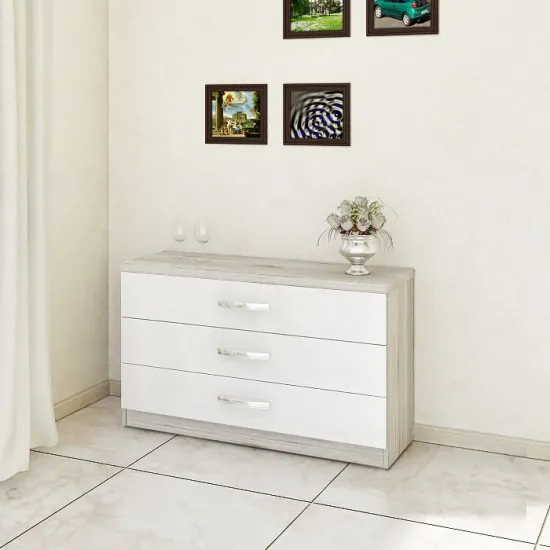 Комод PS KХ-120 (120 см) с 3 ящиками, Corton Stejar / Alb