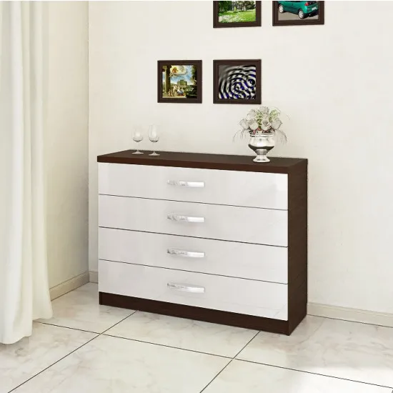 Comodă PS KХ-120 (120 cm) cu 4 sertare, Mokka / Bianco-bej