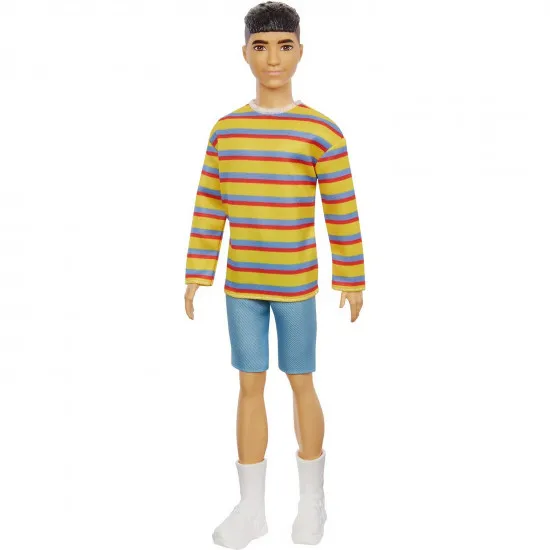 Barbie GRB91 Кукла Кен в полосатом джемпере и джинсовых шортах, 29 см
