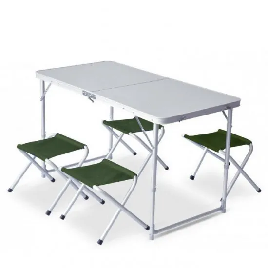 Masa È?i scaune pliante pentru camping Pinguin Set table + 4 stools Green