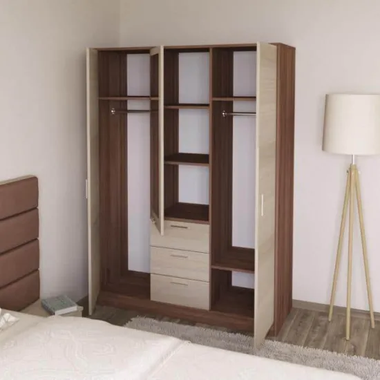 Dulap pentru haine PS S-140(3) (140 cm), Trufel /Chamonix deschis