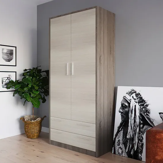 Dulap pentru haine PS S-95(2) (95 cm), Trufel /Chamonix deschis