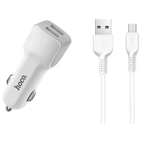 Încărcător auto Hoco Z23 Grand Style 5 W, White (MicroUSB)