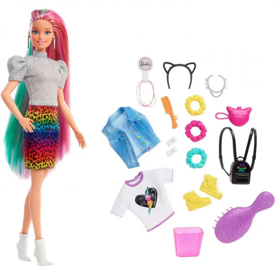 Barbie GRN81 Set de joaca Cu par curcubeu, 30 cm