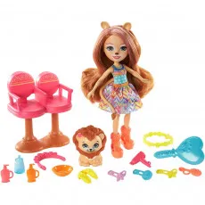 Enchantimals GTM29 Set de joaca Lacey Lion Si Salonul De Coafura, 15 cm