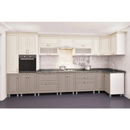 Bucatarie de colț Bafimob Eco 4,1х0,9 m (MDF Pelicula) sertare cu bile si amortizare, Alebastr/Concordia