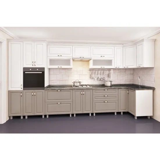 Кухня угловая Bafimob Эко 4,1х0,9 м (МДФ Пленка) Тандембокс довод, Дуб полярный/Дуб Конкордия