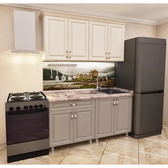 Кухня Bafimob Мини 1.6 м (МДФ Пленка), Алебастр /Дуб Конкордия