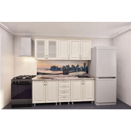 Bucatarie Bafimob Elena 1.8 m (MDF Pelicula) cu sticla, Alebastr