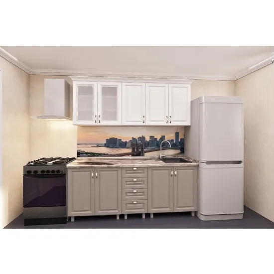 Bucatarie Bafimob Elena 2.0 m (MDF Pelicula) cu sticla, Polar/Concordia