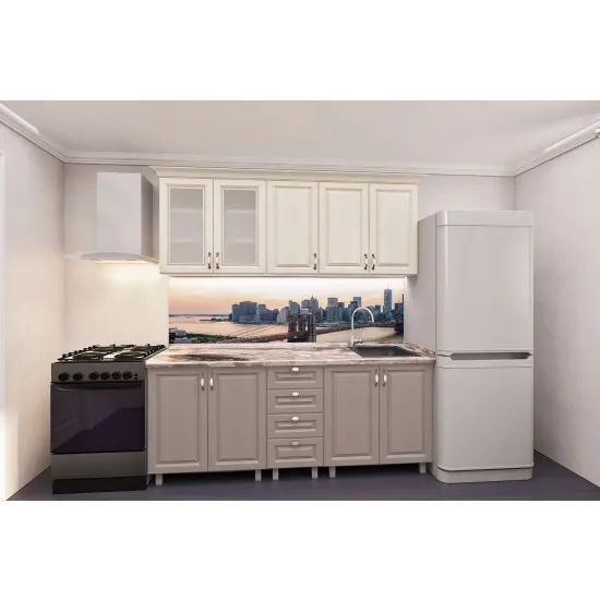 Bucatarie Bafimob Elena 2.0 m (MDF Pelicula) cu sticla, Alebastr/Concordia