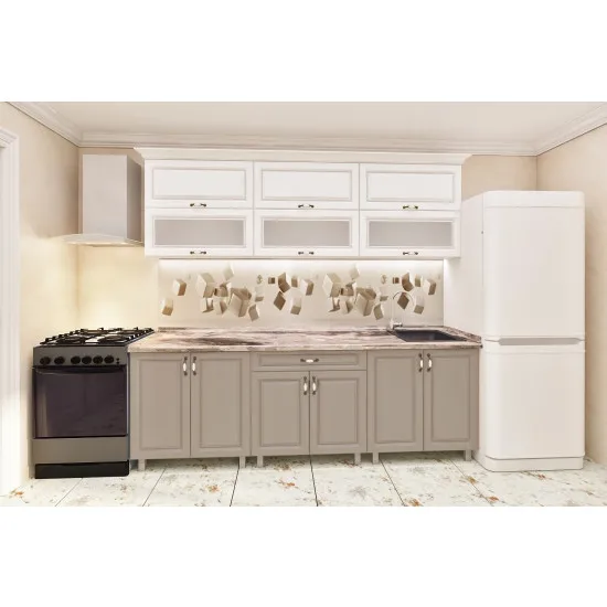 Bucatarie Bafimob Modern 1.8 m (MDF Pelicula) cu sticla, Polar/Concordia