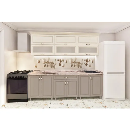 Bucatarie Bafimob Modern 2.4 m (MDF Pelicula) cu sticla, Alebastr/Concordia