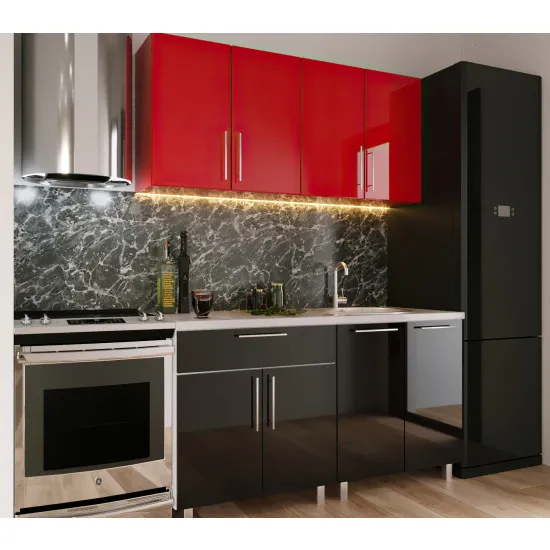 Bucatarie Bafimob Mini 1.6 m (MDF High Gloss), RoÈ?u/Negru